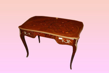 Antique French Louis XV writing desk from 1800 inlaid and with bronzes