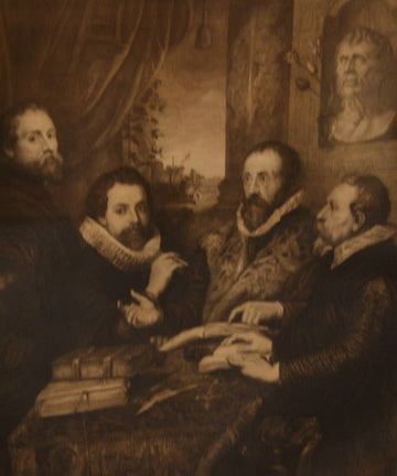 Antica stampa "Peter Paul Rubens, Lezione del filosofo Giusto Lipsio ad Anversa"