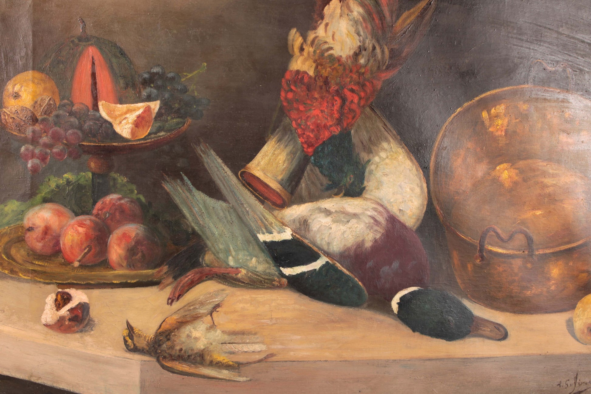 Antico olio su tela francese natura morta di inizio 1900