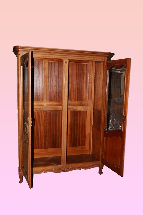 Antica vetrina due porte francese rustica provenzale in ciliegio