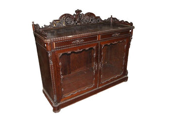Elegante credenza antica scura francese del 1800 Luigi Filippo alzata