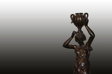 Coppia di statuine in bronzo del 1800 Giovani fanciulle con base marmo