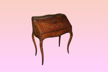 antique small French Bureau Writing desk from 1800 inlaid with bronzes