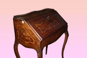 Antica piccola ribalta francese del 1800 intarsiata mossa con bronzi