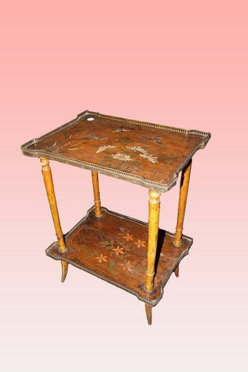 Antico tavolino Liberty art nouveau francese con fiori e uccelli