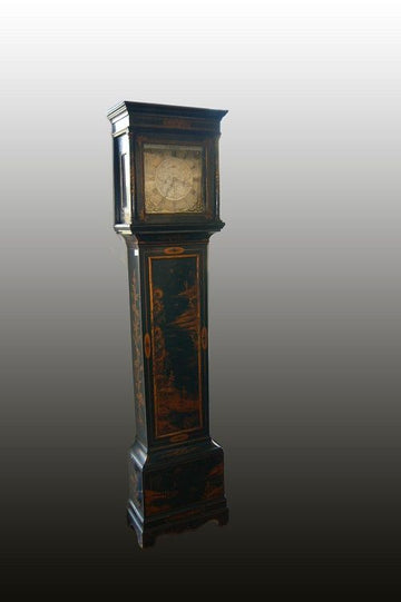 Antico orologio a colonna inglese del 1800 decorato oriente legno