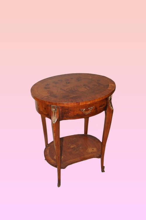 Antico piccolo tavolino francese del 1800 intarsiato gusto orientale
