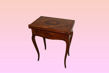 Antique French Louis XV style card table from the 1800s inlaid