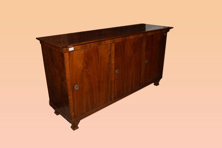 Credenza 3 porte Biedermeier del 1800 in legno di noce e olmo austria