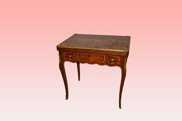 French 1800s Louis XV card table in marquetry and bronze