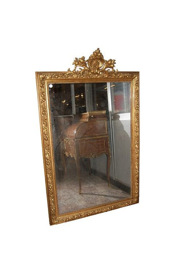 Antica grande specchiera dorata del 1800 Luigi XVI francese cimasa