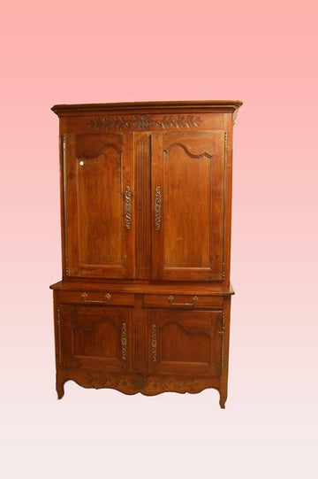 Antica credenza doppio corpo in legno di ciliegio del 1800