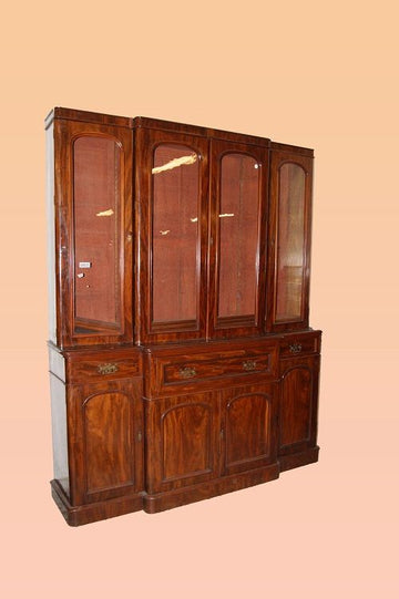 Large English Bookcase in mahogany with 4 doors from the 19th century