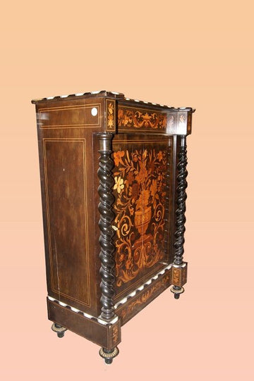 Antica credenza riccamente intarsiata olandese del 1800 ebano avorio
