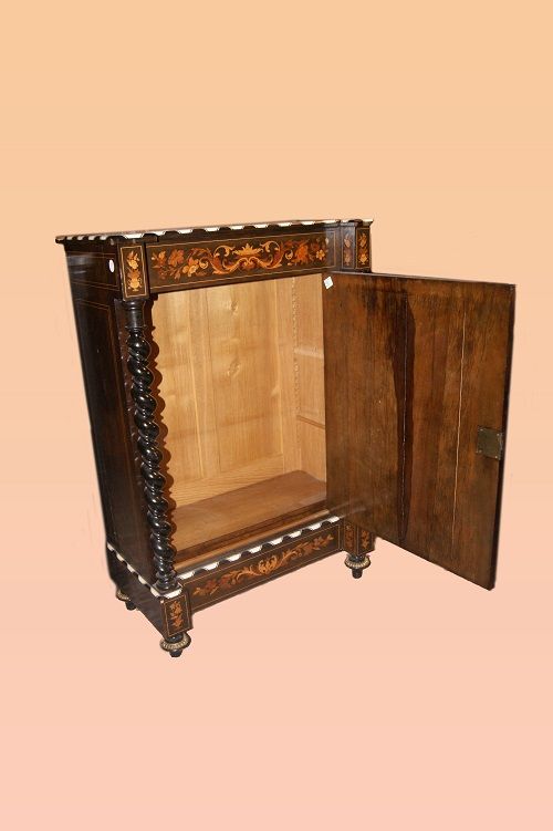 Antica credenza riccamente intarsiata olandese del 1800 ebano avorio