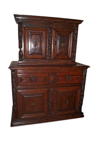 Antica credenza del 1500 italiana rinascimento doppio corpo intagli