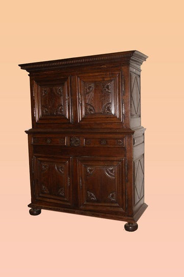 Antica grande credenza Luigi XIV del 1700 Rinascimento castagno