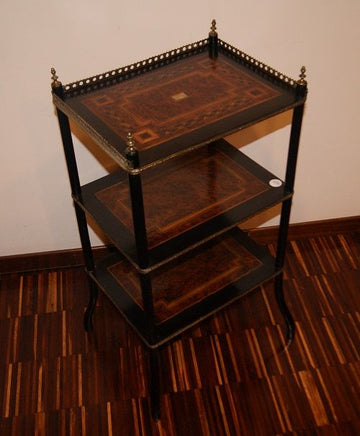Antique 3-storey etagere bookcase richly inlaid from the 19th century French