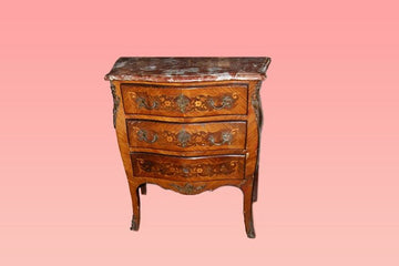 Antique small French chest of drawers from the 1800s with marble and bronzes