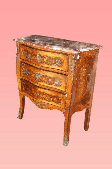 Antique small French chest of drawers from the 1800s with marble and bronzes