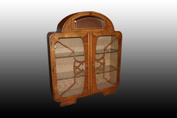 Antique Art Deco style display cabinet from the early 1900s in English walnut wood
