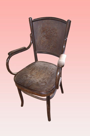 Antique Thonet armchair from the early 1900s with printed lions and cherubs
