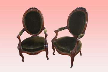 Pair of antique 19th century French Louis Philippe style armchairs
