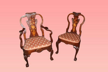 Gruppo di 6 sedie Olandesi del 1800 riccamente intarsiate
