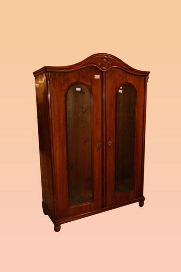 Antica vetrinetta a 2 ante stile Biedermeier in legno di noce