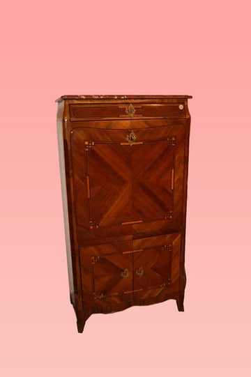 French Louis XV style secretaire veneered in walnut with inlays