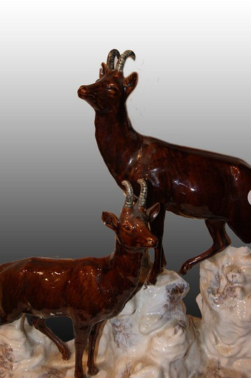 Antique French porcelain sculpture from the early 1900s Ibex