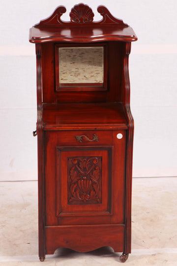 Antico mobile portacarbone inglese del 1900 in noce intagliato