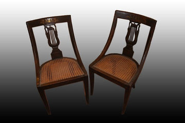 Gruppo di 6 sedie a gondola italiane del 1700 in legno di noce stile Impero