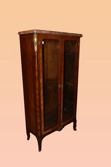 Ancient French display cabinet with bronzes and marble from the 1800s with two doors