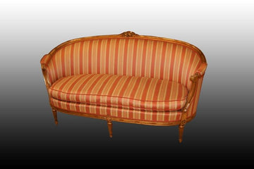 Bellissimo divano francese stile Luigi XVI dorato foglia oro