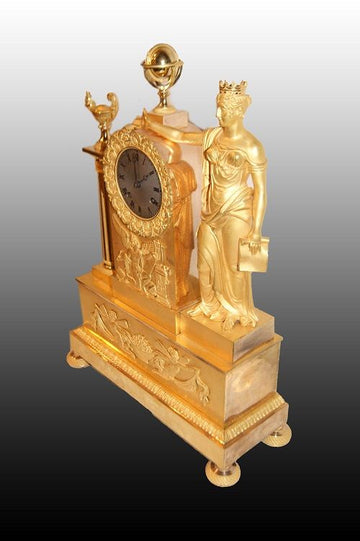 Antique 19th century French mantel clock in gilded mercury bronze