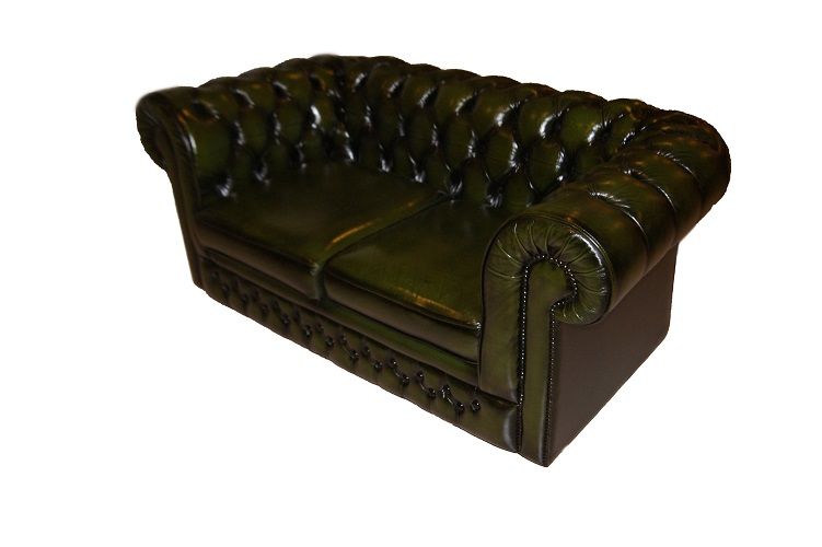Antico divano inglese chesterfield posti in pelle verde del 1950