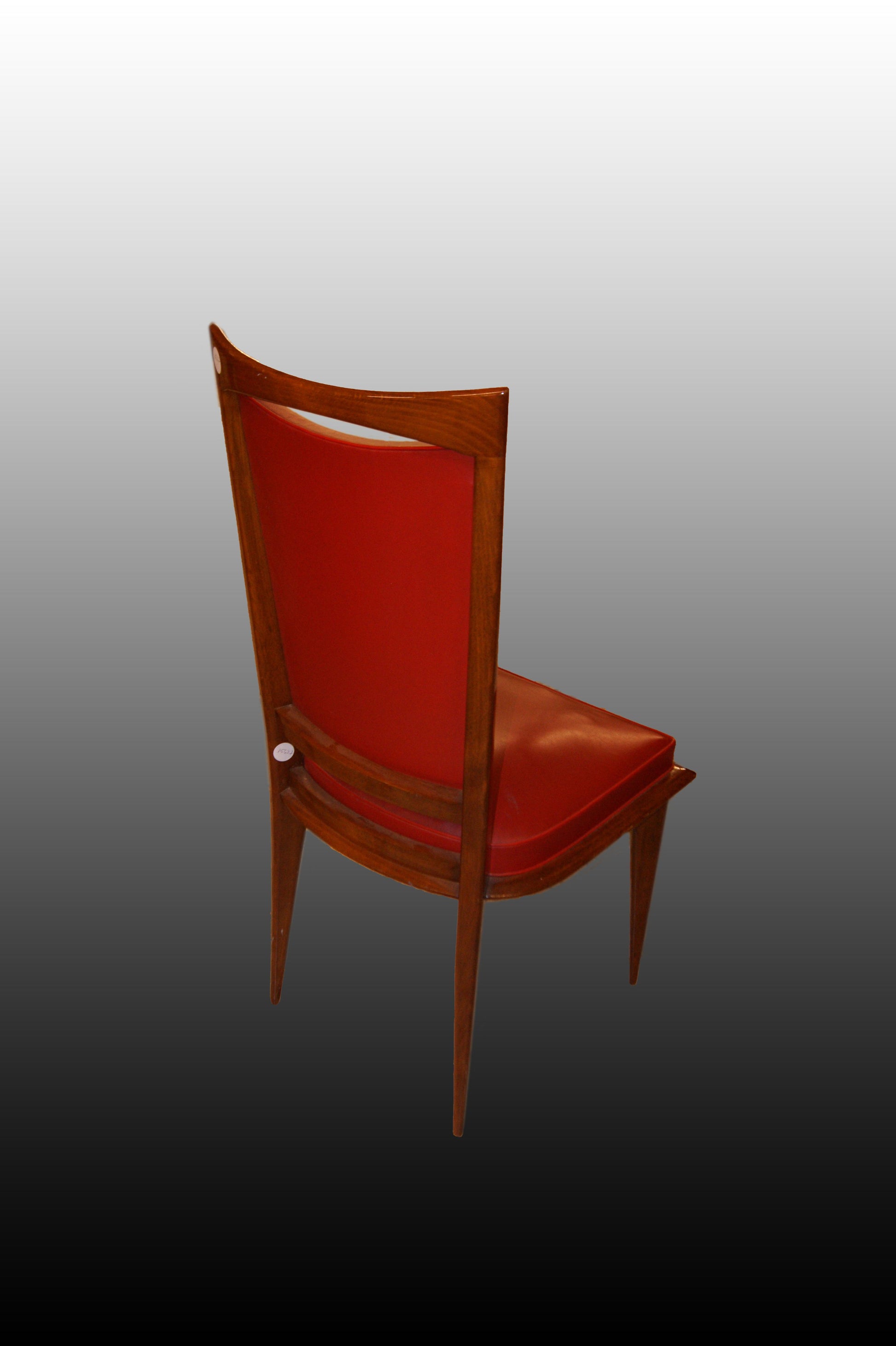 Gruppo di 4 sedie antiche stile Decò di inizio 1900 in similpelle rossa