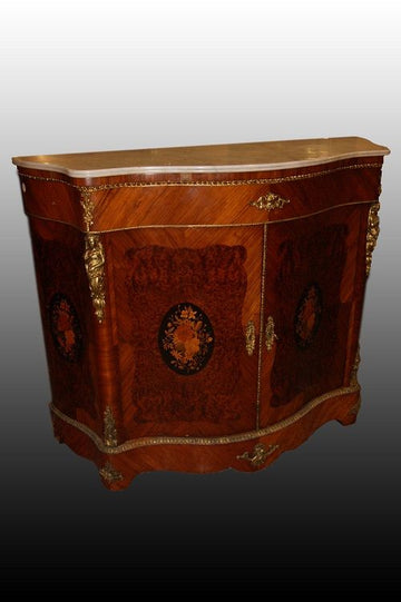 Superb Louis XV servant sideboard from 1800 in bronze and marble inlays