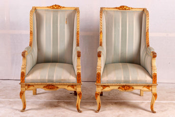 Antique French armchairs in carved and lacquered wood, Louis XV style