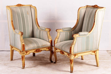 Antique French armchairs in carved and lacquered wood, Louis XV style