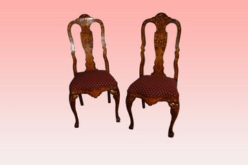 Coppia di poltroncine sedie olandesi riccamente intarsiate del 1700
