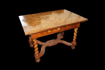 Antique Dutch inlaid writing table from the 1700s in walnut