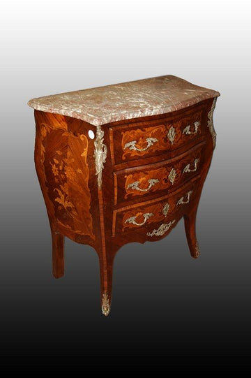 Antique small French Louis XV chest of drawers from 1800 inlaid