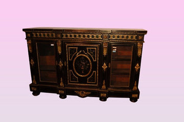 Antica credenza servante Boulle del 1800 ebanizzato con bronzi e pietre