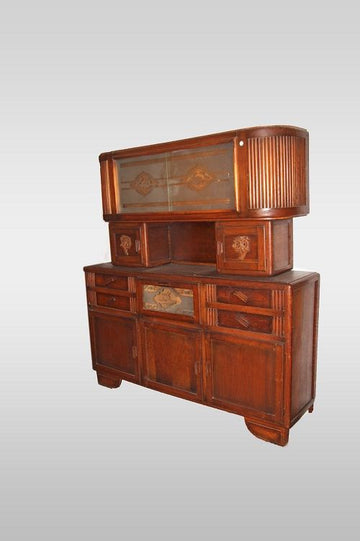 Antica grande credenza stile Decò del 1900 con intagli