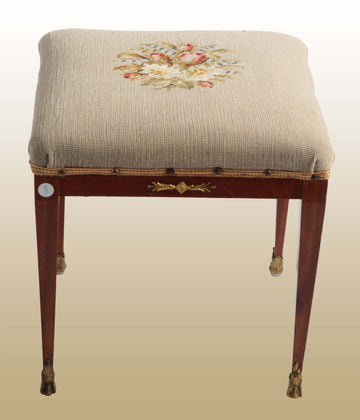 Pair of French stools with petit point fabric