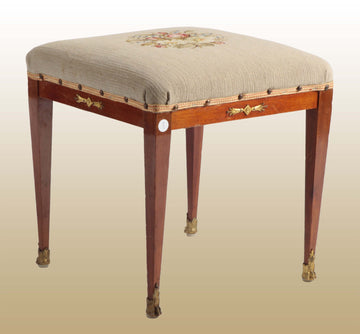 Pair of French stools with petit point fabric