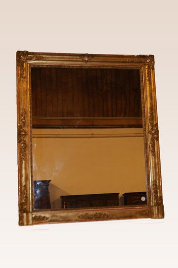 Bellissima specchiera rettangolare antica dorata francese 1800