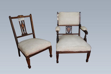 2 inlaid Victorian chairs and 2 antique English armchairs from the 1800s